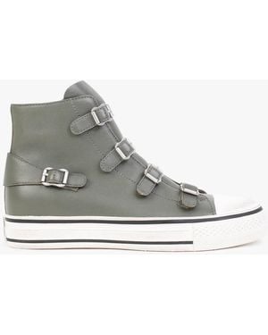 Ash Virgin Ii Leaf Leather Buckled High Top Sneakers - Grey