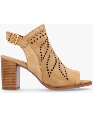 Alpe Arona Laser Cut Block Heel Sandals - Natural