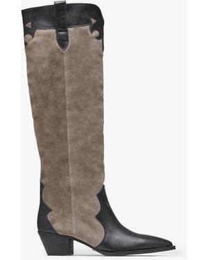 Daniel Bandana Taupe Suede & Leather Western Knee Boots - Brown