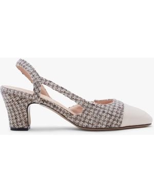 Daniel Akira Beige Houndstooth Block Heel Slingbacks - Metallic