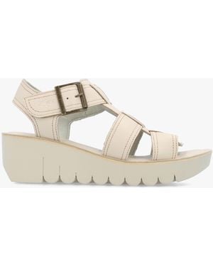 Fly London Yudd Off Leather Wedge Sandals - Natural