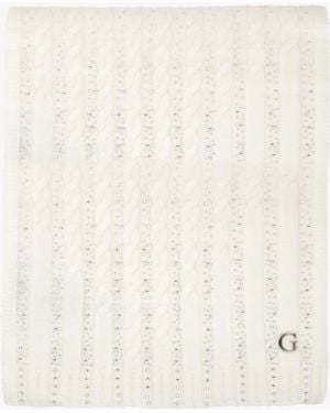 Guess Cream Knitted G Logo Diamante Scarf - Natural