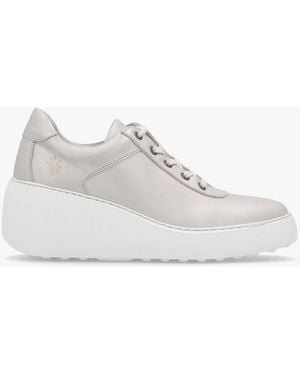 Fly London Dipo Silver Leather Wedge Trainers - White