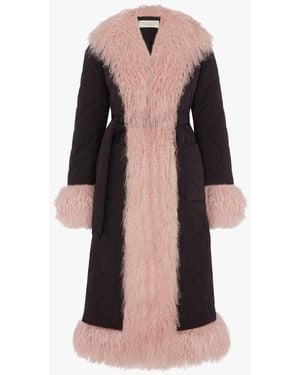Charlotte Simone Big Puff Black Nylon Shearling Trim Jacket - Multicolour