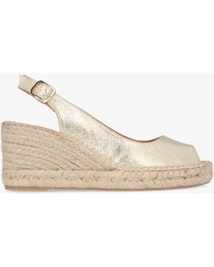 Daniel Kate Gold Leather Peep Toe Wedge Espadrilles - Natural