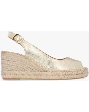Daniel Kate Gold Leather Peep Toe Wedge Espadrilles - Natural
