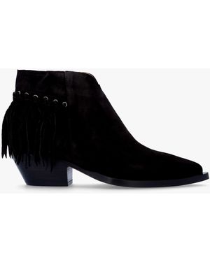 Alpe Ajax Fringed Western Stacked Heel Ankle Boots - Black