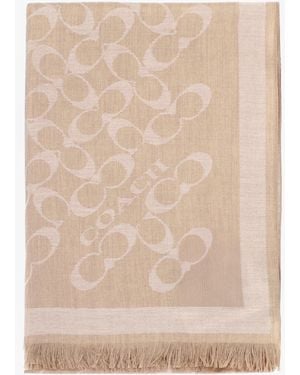 COACH Bias Signature C Camel Wool Mix Oblong Scarf - Natural