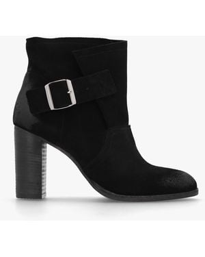 Daniel Giddy Black Suede Buckle Block Heeled Ankle Boots