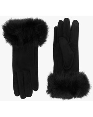 Daniel Furry Suedette Faux Fur Trim Gloves - Black