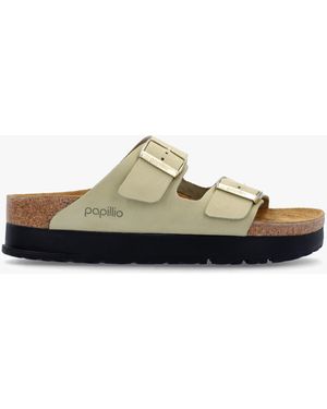 Papillio Arizona Pap Flex Platform Eucalyptus Nubuck Leather Mules - White