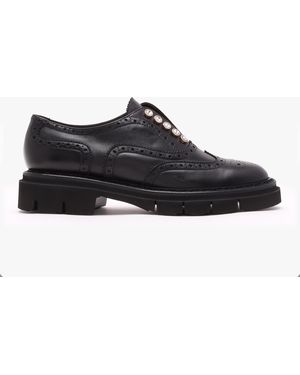 Luca Grossi Black Leather Embellished Laceless Brogues