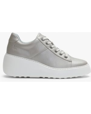 Fly London Delf Silver Leather Wedge Trainers - Grey