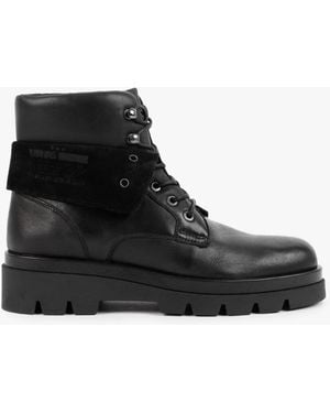 Manas Black Leather Folded Cuff Ankle Boots
