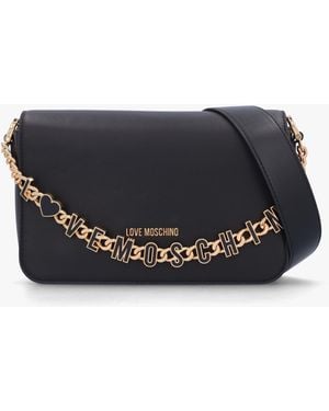 Love Moschino Chain Logo Nero Flapover Cross-Body Bag - Grey