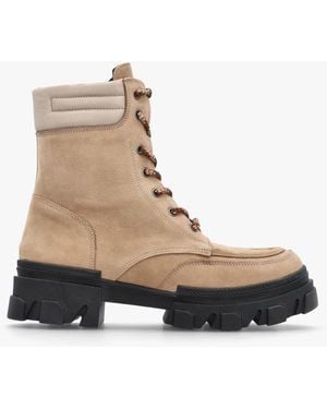 Daniel Betro Beige Nubuck Leather Chunky Ankle Boots - Natural