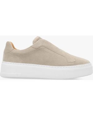 Russell & Bromley Park Mid Flatform Laceless Suede Trainers - White