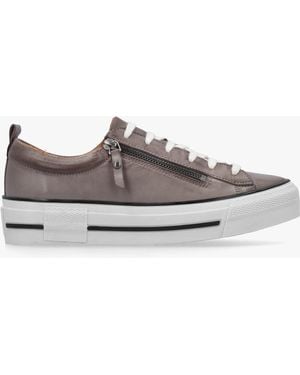 Moda In Pelle Filician Gray Leather Side Zip Sneakers - White