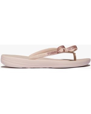 Fitflop Iqushion Glitz Bow Nude Rose Flip Flops - White