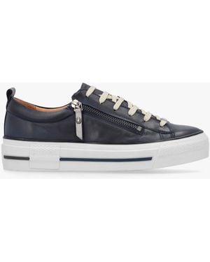Moda In Pelle Filician Navy Leather Side Zip Sneakers - White