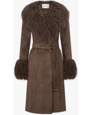 Charlotte Simone Penny Ii 70's Greige Mongolian Lambswool Longline Coat - Brown