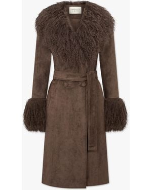 Charlotte Simone Penny Ii 70's Greige Mongolian Lambswool Longline Coat - Brown