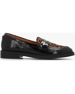 Moda In Pelle Fumia Patent Leather Leopard Pony Hair Loafers - Black