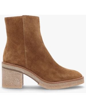 Alpe Airy Tan Suede Block Heel Ankle Boots - Brown