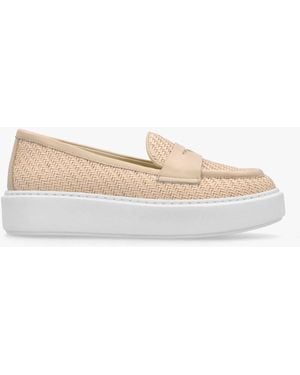 DONNA LEI Carly Beige Woven Leather Chunky Loafers - White