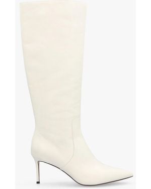 Daniel Saffia Cream Leather Slim Heel Knee Boots - White