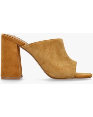 Osey Villa Loki Mustard Suede Block Heel Mules - Multicolor