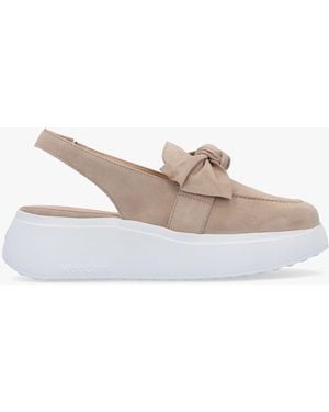 Wonders Winger Taupe Suede Knotted Sling Back Moccasins - White