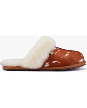 Australia Luxe Bambi Print Cow Hide Slippers - White