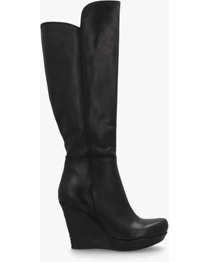 Daniel Wiser Black Leather Knee High Wedge Boots