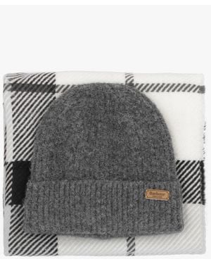 Barbour Pendle Beanie & Blair Hat Monochrome Gift Set - Grey