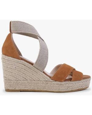 Daniel Kamp Tan Suede Elasticated Cross Strap Wedge Espadrilles - Brown