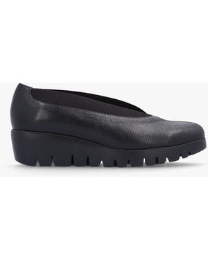 Wonders Agadir Black Leather Wedge Shoes - Grey