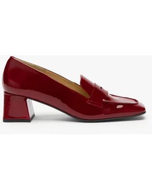 Russell & Bromley Uptown Mid Burgundy Patent Leather Heeled Loafers - Red