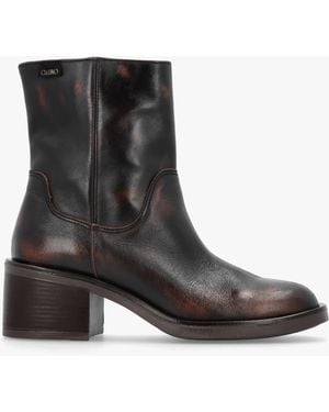 Daniel Footwear Gretel Brown Leather Block Heel Ankle Boots - Black