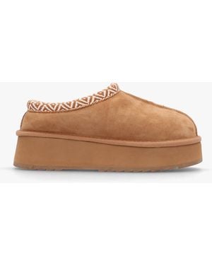 Daniel Somolly Tan Suede Shearling Platform Slippers - Brown