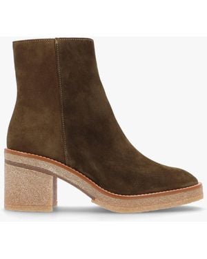 Alpe Airy Green Suede Block Heel Ankle Boots - Brown