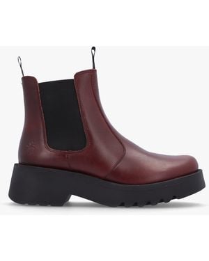 Fly London Medi Wine Leather Chunky Chelsea Boots - Brown
