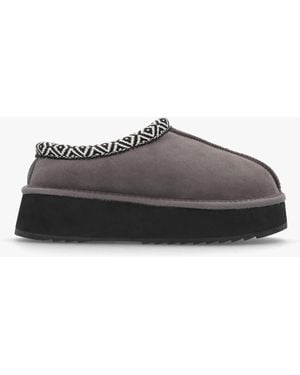 Daniel Somolly Grey Suede Shearling Platform Slippers