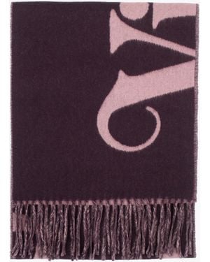 Vivienne Westwood Double Face Half Logo Plum Wool Scarf - Purple