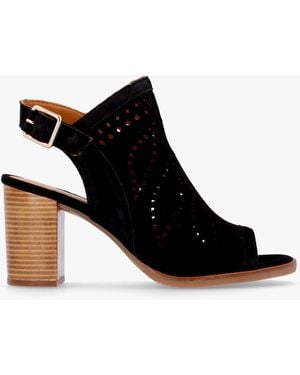 Alpe Arona Black Suede Laser Cut Block Heel Sandals