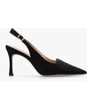 Daniel Elove Black Suede Crystal Heart Toe Cap Heeled Sling Backs