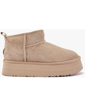 Australia Luxe Cosy Shaggy Suede Platform Ankle Boots - Natural