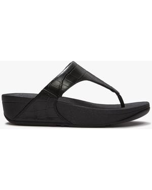 Fitflop Lulu All Leather Moc Croc Toe Post Sandals - Black