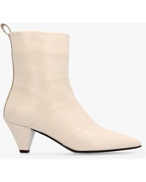 Daniel Napel Cream Leather Pannel Cone Heel Ankle Boots - Natural
