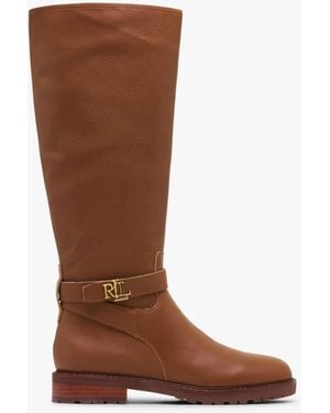 Ralph Lauren Hallee Polo Tan Leather Knee Boots - Brown